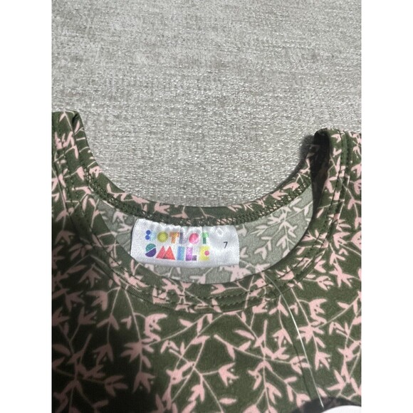 Dot Dot Smile Dress Girl’s Size 7 Green Short Sleeve Floral Graphics - Picture 6 of 11